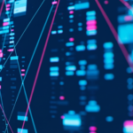 Pantalla de computadora con datos en colores rosa y azul, haciendo referencia a las tendencias del ecommerce.