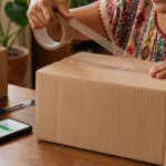 Mujer empacando una caja, representando las devoluciones en el ecommerce.